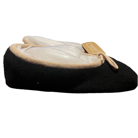 Nordstrom Lingerie Luxe Cashmere Slippers Black Tan Bow XL NWT Holiday Gift - Picture 2 of 12
